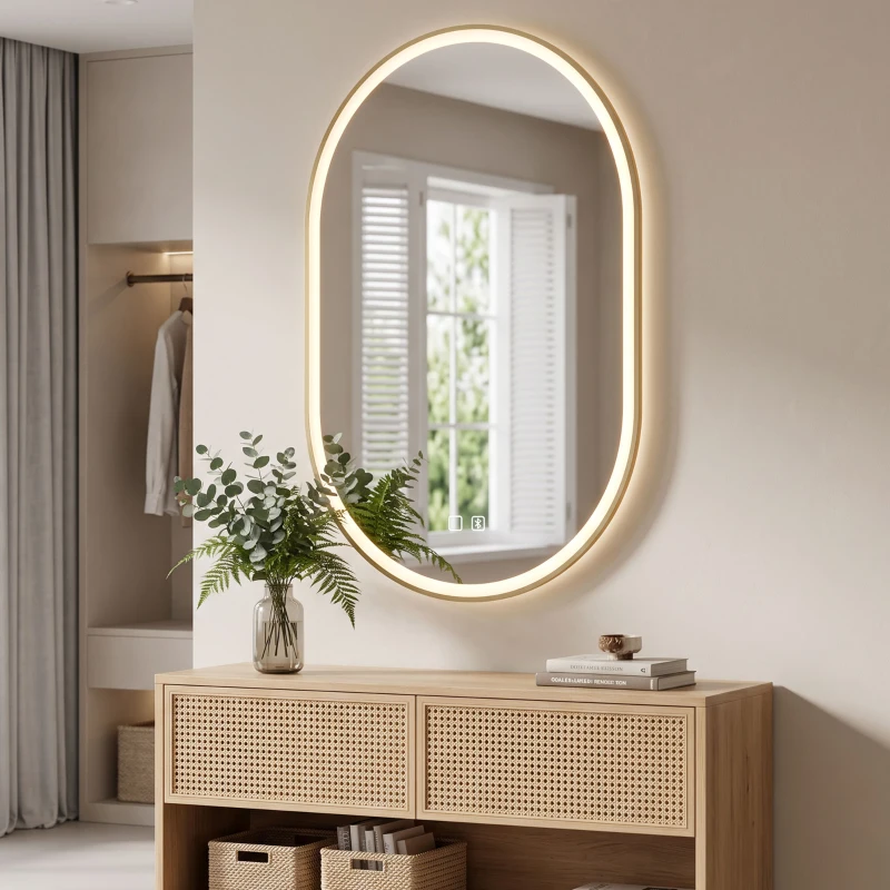 HOMCOM Espelho de Casa de Banho com LED Altifalante Bluetooth e Antiembaciamento 100x70 cm 3 Tons de Luz Brilho Regulável