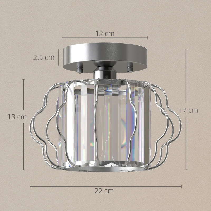 HOMCOM Crystal Ceiling Light Fixtures, Modern Semi-Flush Ceiling Lighting with Crystal Strips, 2 Pack, Silver Tone