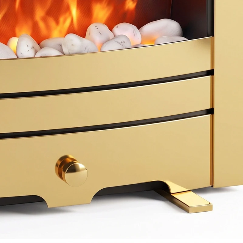 HOMCOM Electric Fireplace Stove Freestanding/Inset, 2000W, Electric Fire with LED Flame, Pebbles, Adjustable Thermostat, Gold