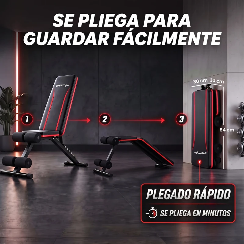 SPORTNOW Banco de Musculación Plegable con Respaldo Ajustable 7 Niveles Extensión de Pierna Bandas para Casa Gimnasio Negro