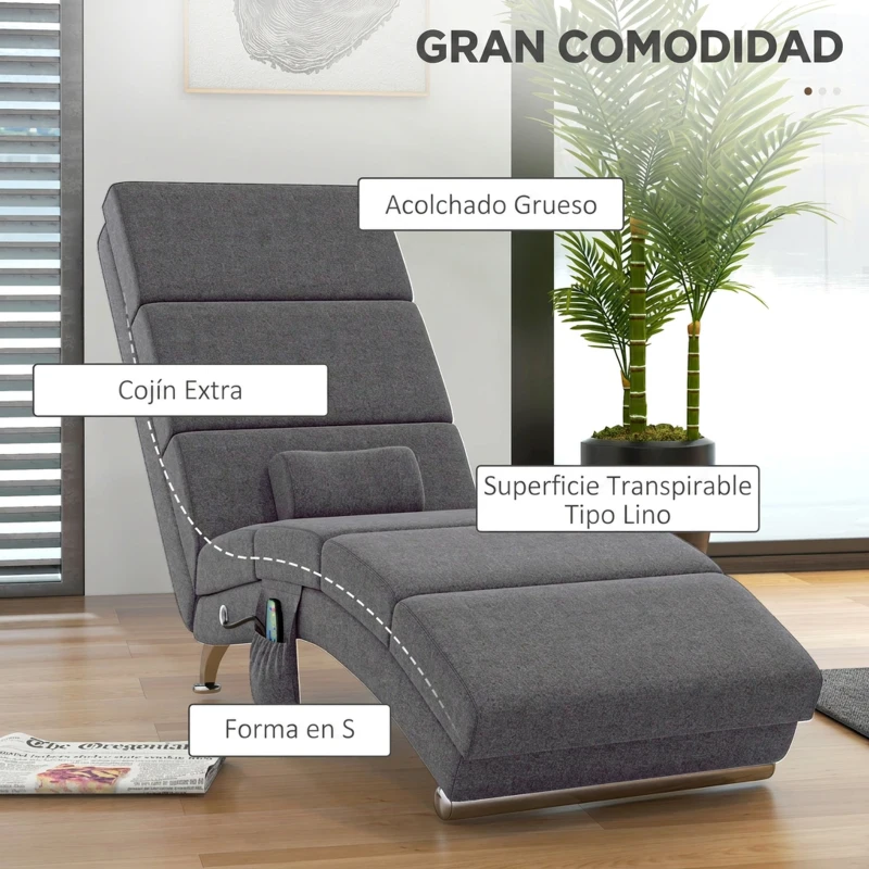 HOMCOM Sillón Relax Reclinable con 8 Puntos de Masaje y Calor Lumbar 5 Modos Mando y Bolsillo Lateral Gris Oscuro
