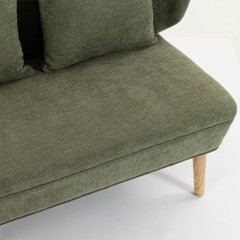 HOMCOM Sofá 2 plazas 117 cm, sofá de salón en chenilla con 2 cojines, asiento amplio y patas de madera de hevea, verde oscuro