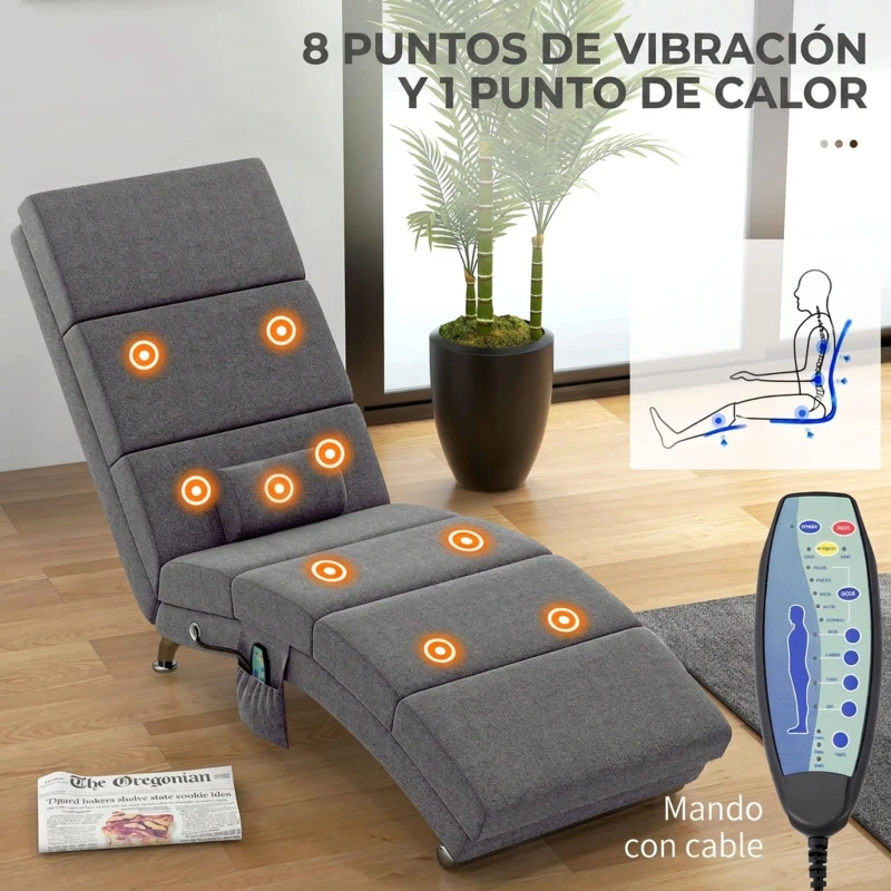 HOMCOM Sillón Relax Reclinable con 8 Puntos de Masaje y Calor Lumbar 5 Modos Mando y Bolsillo Lateral Gris Oscuro