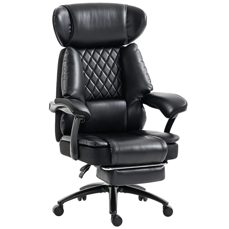 HOMCOM Scaun de Birou pentru Persoane Mari, Scaun de Conducere Ergonomic din PU 225 Kg, Tetieră Reglabilă, Negru