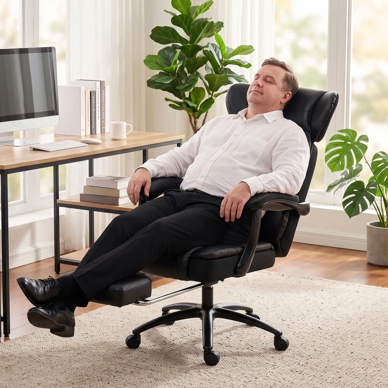 HOMCOM Scaun de Birou pentru Persoane Mari, Scaun de Conducere Ergonomic din PU 225 Kg, Tetieră Reglabilă, Negru