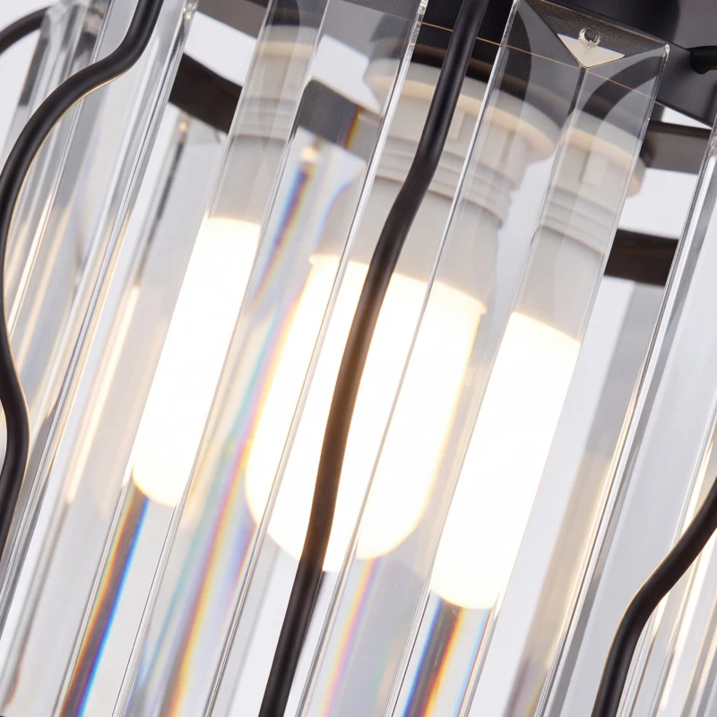 HOMCOM Crystal Ceiling Light Fixtures, Modern Semi-Flush Ceiling Lighting with Crystal Strips, 2 Pack, Black