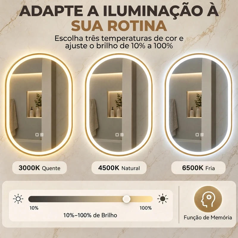 HOMCOM Espelho de Casa de Banho com LED Altifalante Bluetooth e Antiembaciamento 100x70 cm 3 Tons de Luz Brilho Regulável