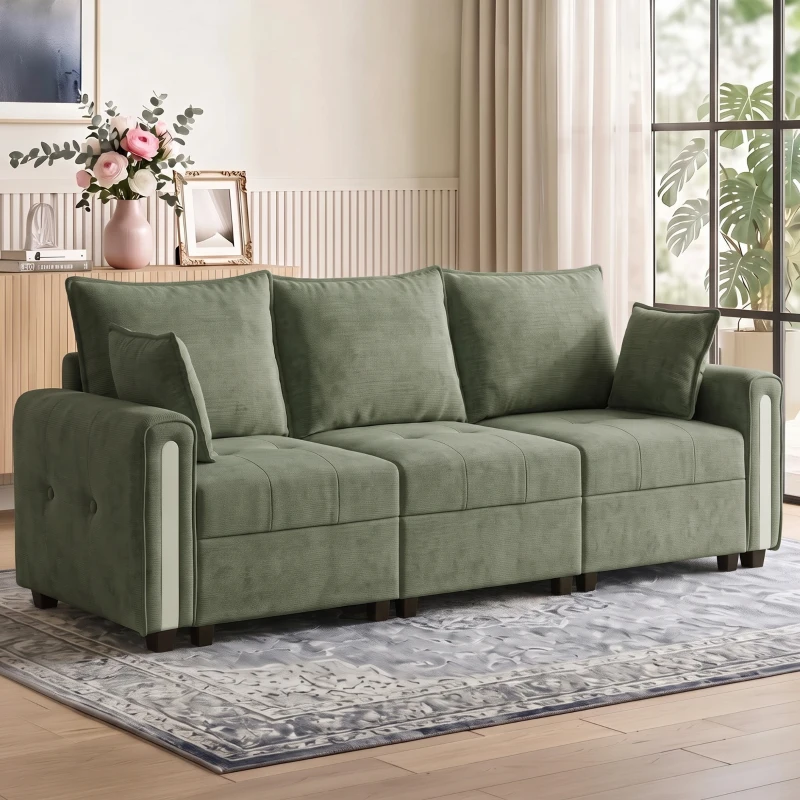 HOMCOM 3 Seater Sofa with Lift-Up Storage, 228cm Comfy Velvet Couch with Wide Deep Seat, Dark Green
