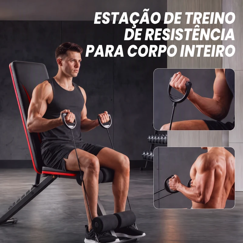 SPORTNOW Banco de Musculação Dobrável com Encosto Ajustável em 7 Níveis, Extensão de Pernas e Bandas, Preto