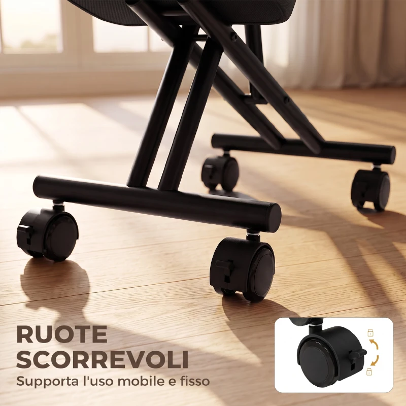 HOMCOM Sedia Ergonomica Posturale Regolabile con Schienale E Ruote Nero