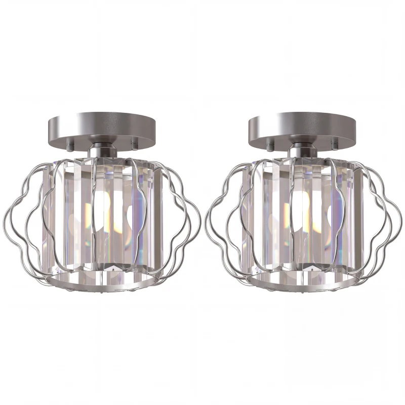 HOMCOM Crystal Ceiling Light Fixtures, Modern Semi-Flush Ceiling Lighting with Crystal Strips, 2 Pack, Silver Tone