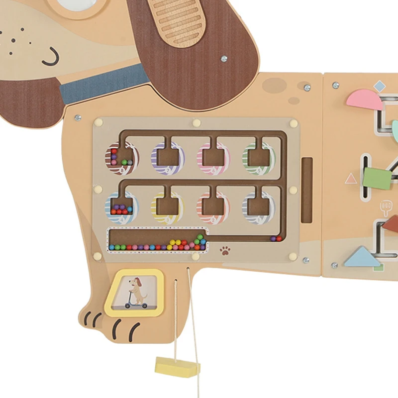 AIYAPLAY Montessori Inspired Busy Board, Wooden Dachshund Sensory Wall Panel for kids Touch, Feel & Learn, Classroom, Playroom