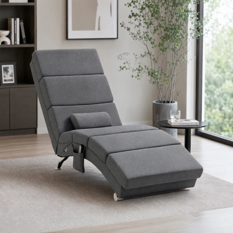HOMCOM Sillón Relax Reclinable con 8 Puntos de Masaje y Calor Lumbar 5 Modos Mando y Bolsillo Lateral Gris Oscuro