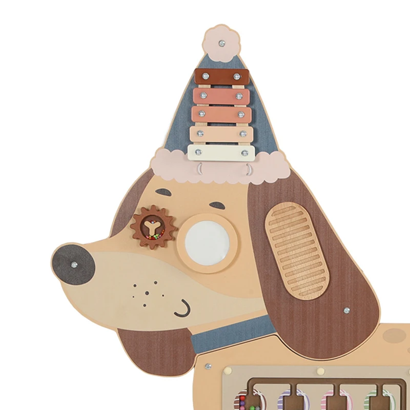 AIYAPLAY Montessori Inspired Busy Board, Wooden Dachshund Sensory Wall Panel for kids Touch, Feel & Learn, Classroom, Playroom