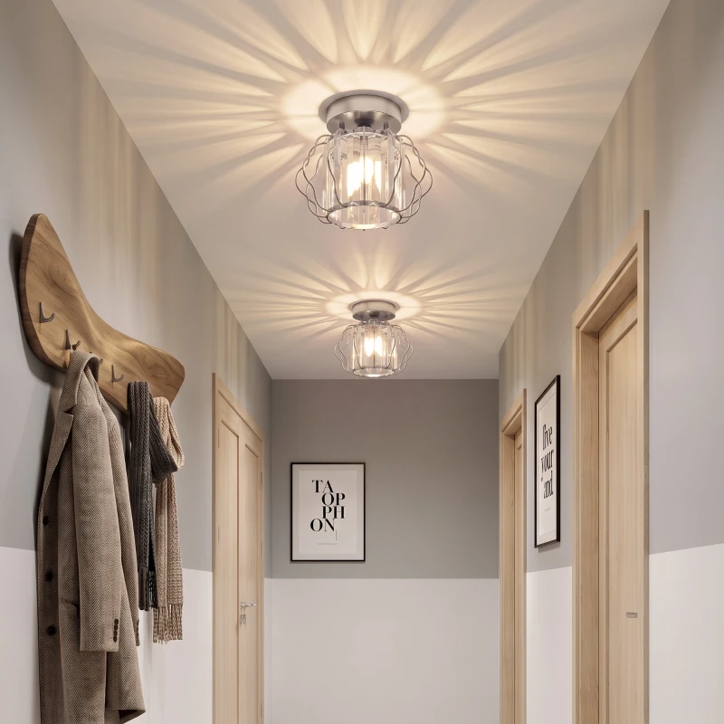 HOMCOM Crystal Ceiling Light Fixtures, Modern Semi-Flush Ceiling Lighting with Crystal Strips, 2 Pack, Silver Tone