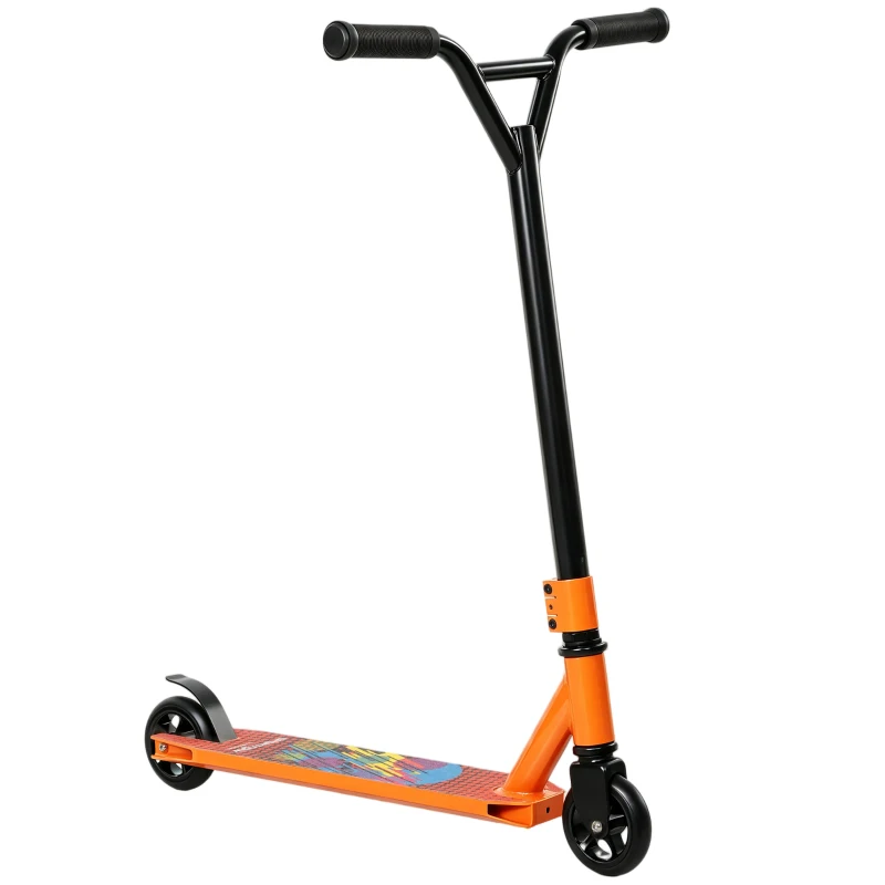 SPORTNOW Trotinete Stunt para Adultos & Jovens, Trotinete de manobras com rodas PU 100 mm, guidão em Y de aço 360°, deck em alumínio, ABEC-7, Laranja