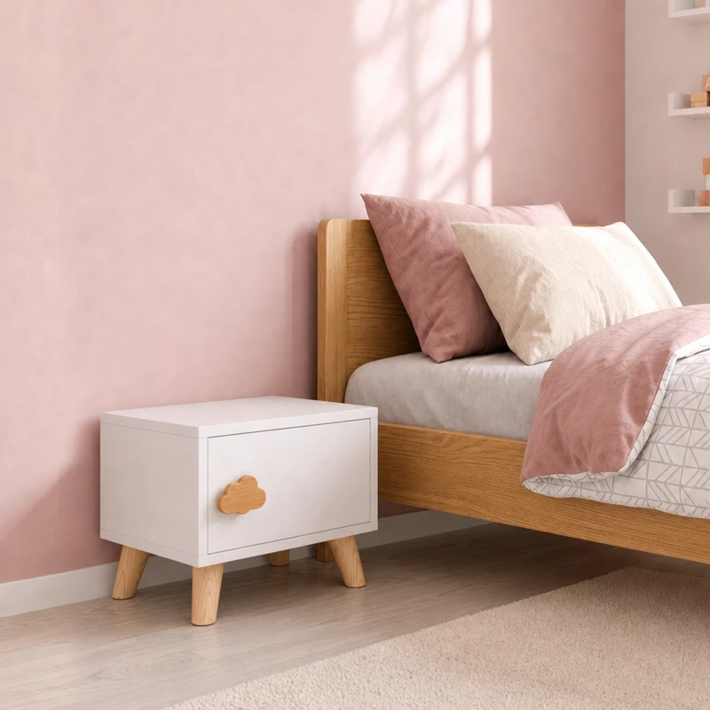 AIYAPLAY Kinder-Nachttisch aus Holz mit Staufach, Beistelltisch für Schlaf- und Wohnzimmer, Weiß