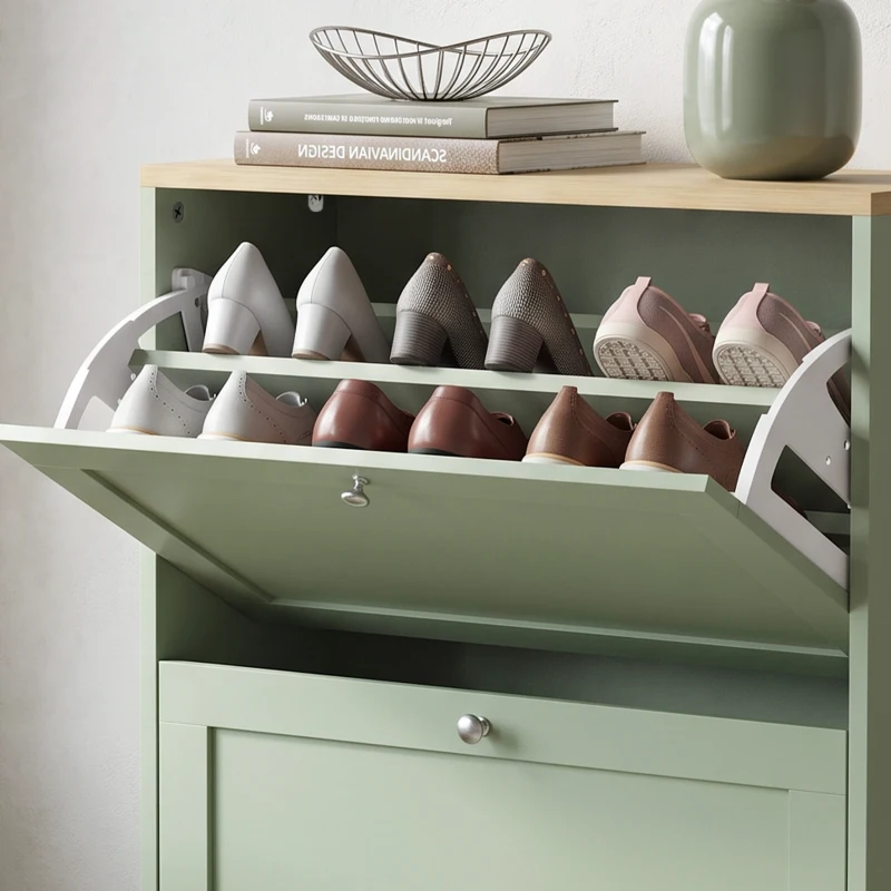 HOMCOM Mueble Zapatero 12 Pares, Armario Zapatero Estrecho con 2 Cajones, Baldas Ajustables, 60 x 23,5 x 80 cm, Vert