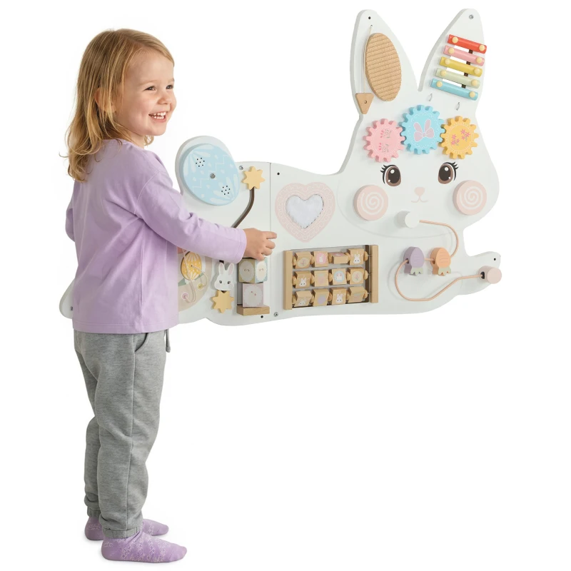AIYAPLAY Easter Bunny Busy Board Panels, Montessori Wall-Mounted Toddler Learning Activity Centre for Living Room Kids Room White