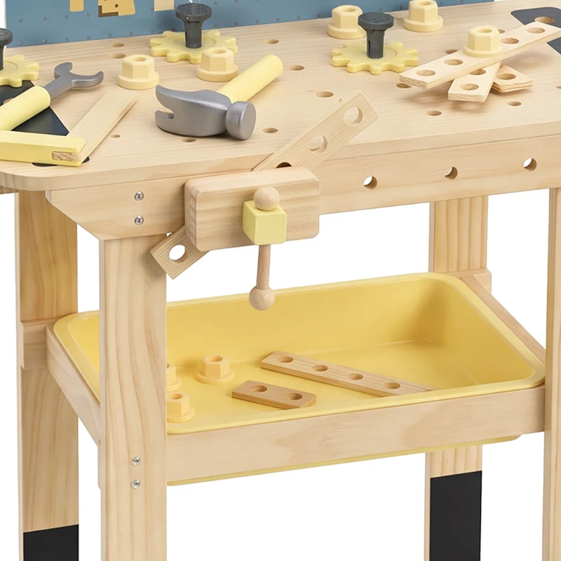 AIYAPLAY Établi en Bois pour Enfants avec 28 Accessoires, Boîte de Rangement, Établi d'Imitation dès 3 à 8 Ans, Naturel
