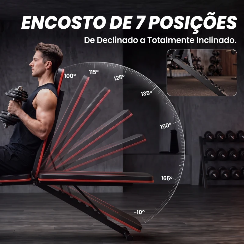 SPORTNOW Banco de Musculação Dobrável com Encosto Ajustável em 7 Níveis, Extensão de Pernas e Bandas, Preto