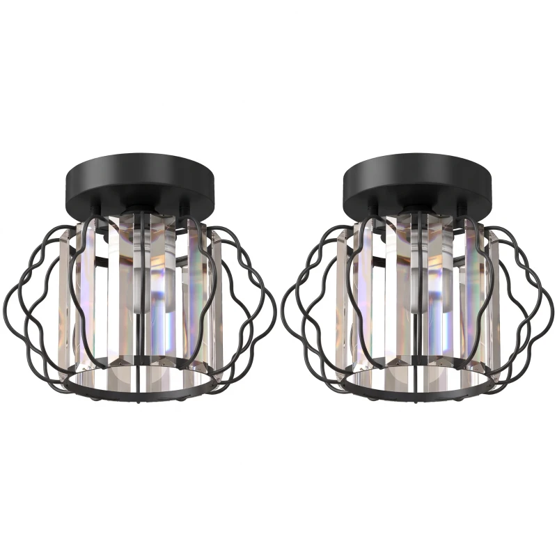 HOMCOM Crystal Ceiling Light Fixtures, Modern Semi-Flush Ceiling Lighting with Crystal Strips, 2 Pack, Black