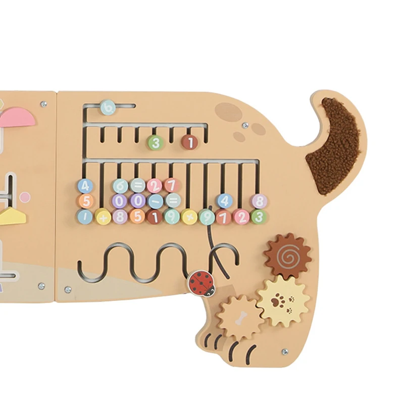 AIYAPLAY Montessori Inspired Busy Board, Wooden Dachshund Sensory Wall Panel for kids Touch, Feel & Learn, Classroom, Playroom