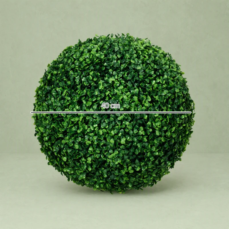 HOMCOM Jogo de 2 Bolas Topiárias Artificiais de Buxo Ø40 cm com Proteção UV para Interior e Exterior Verde