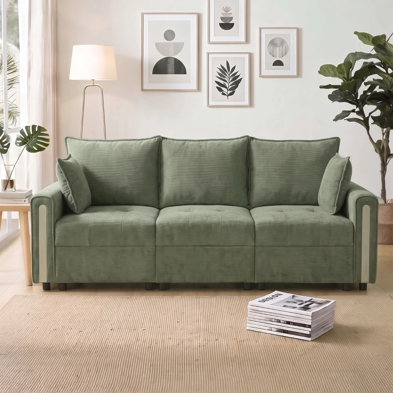 HOMCOM 3 Seater Sofa with Lift-Up Storage, 228cm Comfy Velvet Couch with Wide Deep Seat, Dark Green