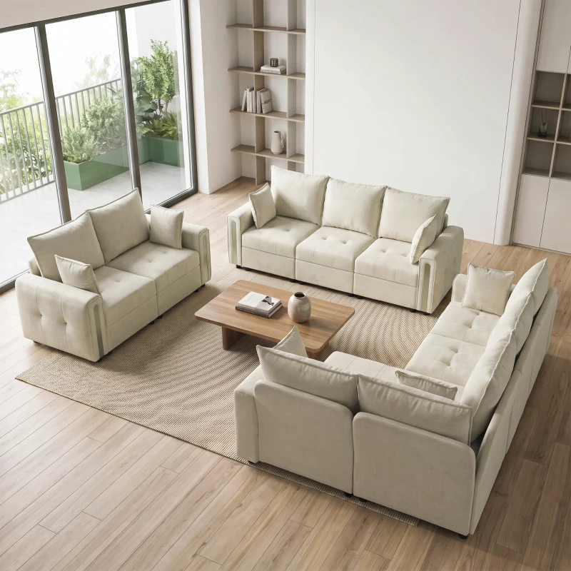 HOMCOM 3 Seater Sofa with Lift-Up Storage, 228cm Comfy Velvet Couch with Wide Deep Seat, Beige