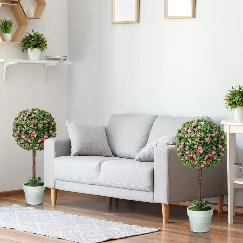 HOMCOM Plantas de rosas artificiales set de 2 60 cm Planta artificial con flores de rosa, protección UV para interior y exterior