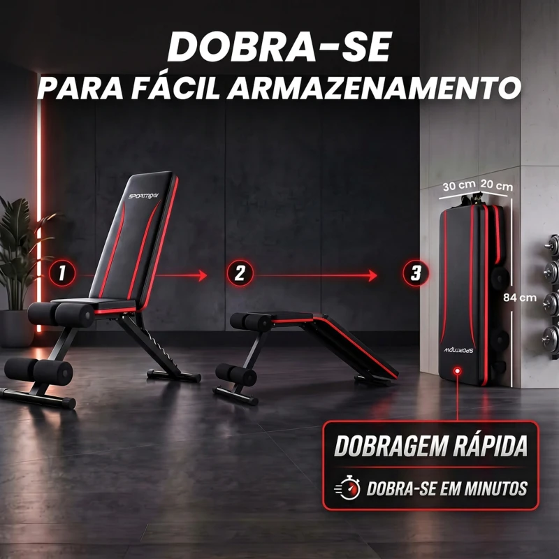 SPORTNOW Banco de Musculação Dobrável com Encosto Ajustável em 7 Níveis, Extensão de Pernas e Bandas, Preto