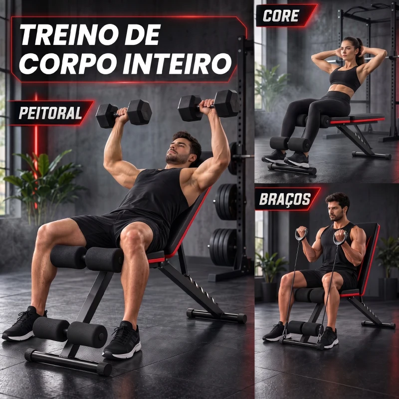 SPORTNOW Banco de Musculação Dobrável com Encosto Ajustável em 7 Níveis, Extensão de Pernas e Bandas, Preto