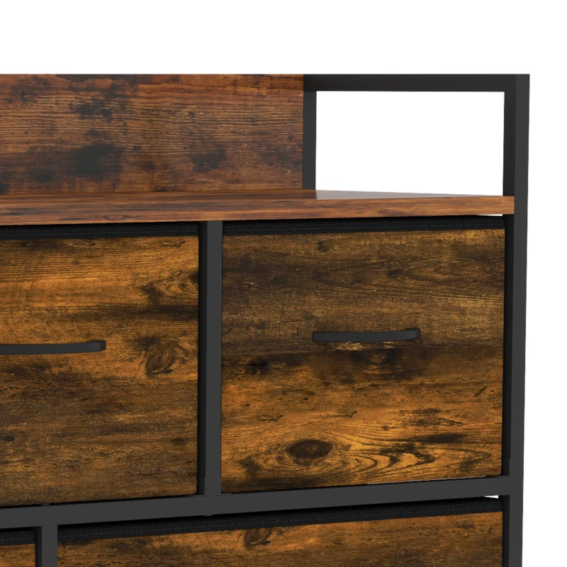 HOMCOM Commode 7 Tiroirs en Tissu Pliables, Commode Chambre Adulte avec Plateau Supérieur et Cadre en Acier, Brun Rustique