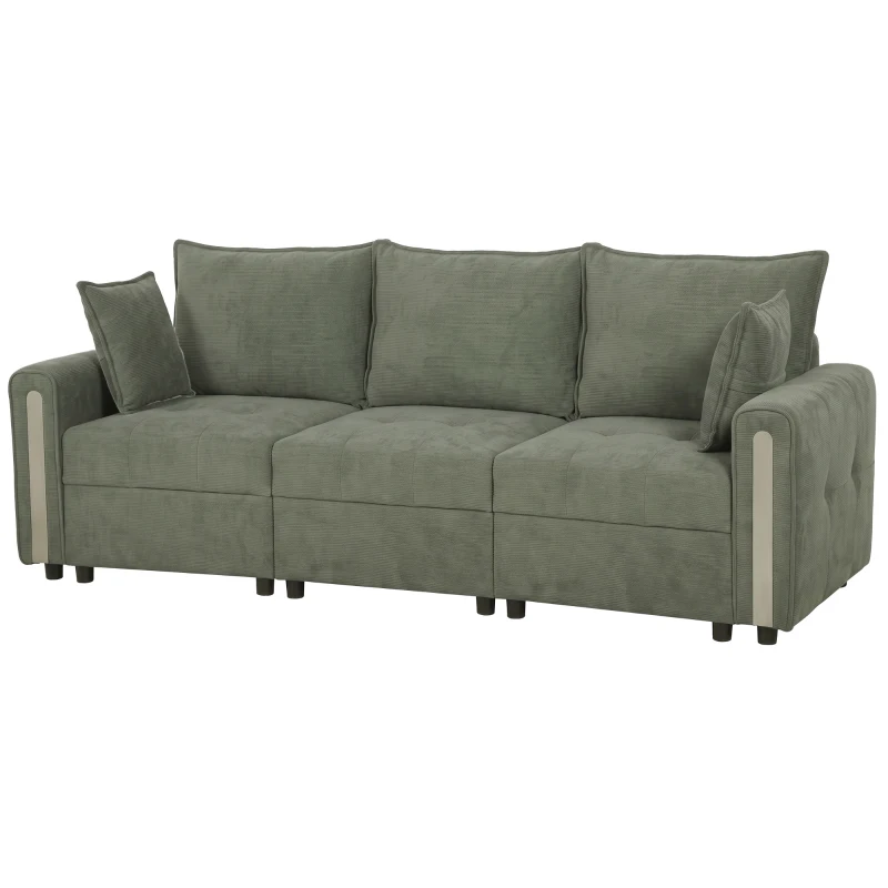 HOMCOM 3 Seater Sofa with Lift-Up Storage, 228cm Comfy Velvet Couch with Wide Deep Seat, Dark Green