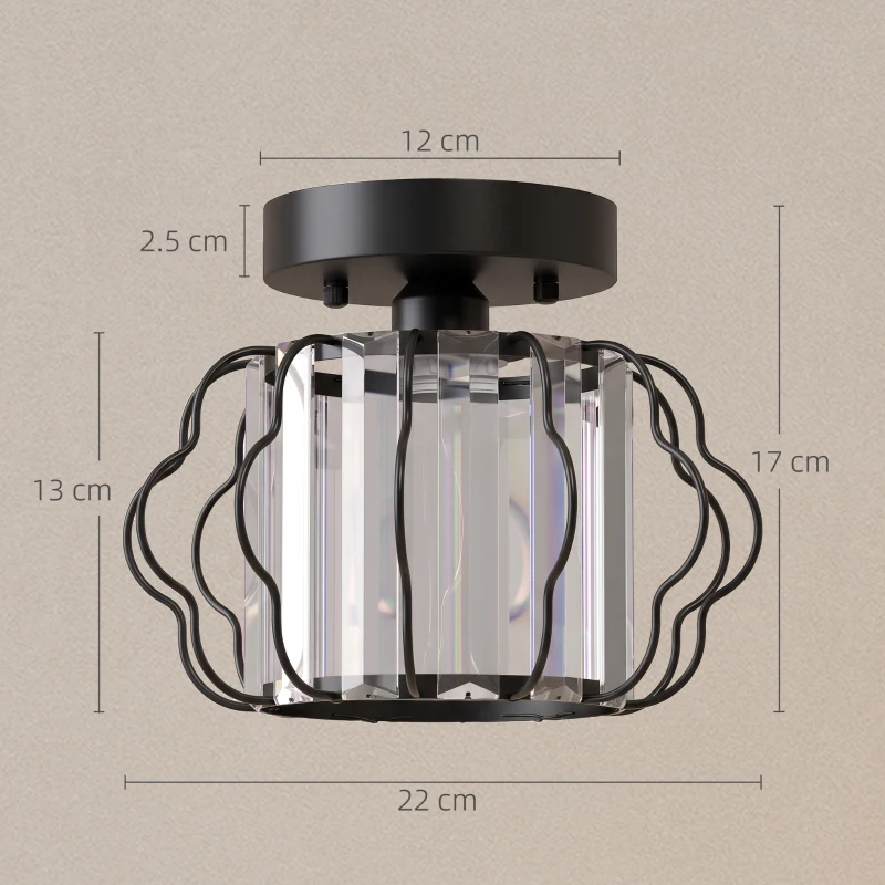 HOMCOM Crystal Ceiling Light Fixtures, Modern Semi-Flush Ceiling Lighting with Crystal Strips, 2 Pack, Black