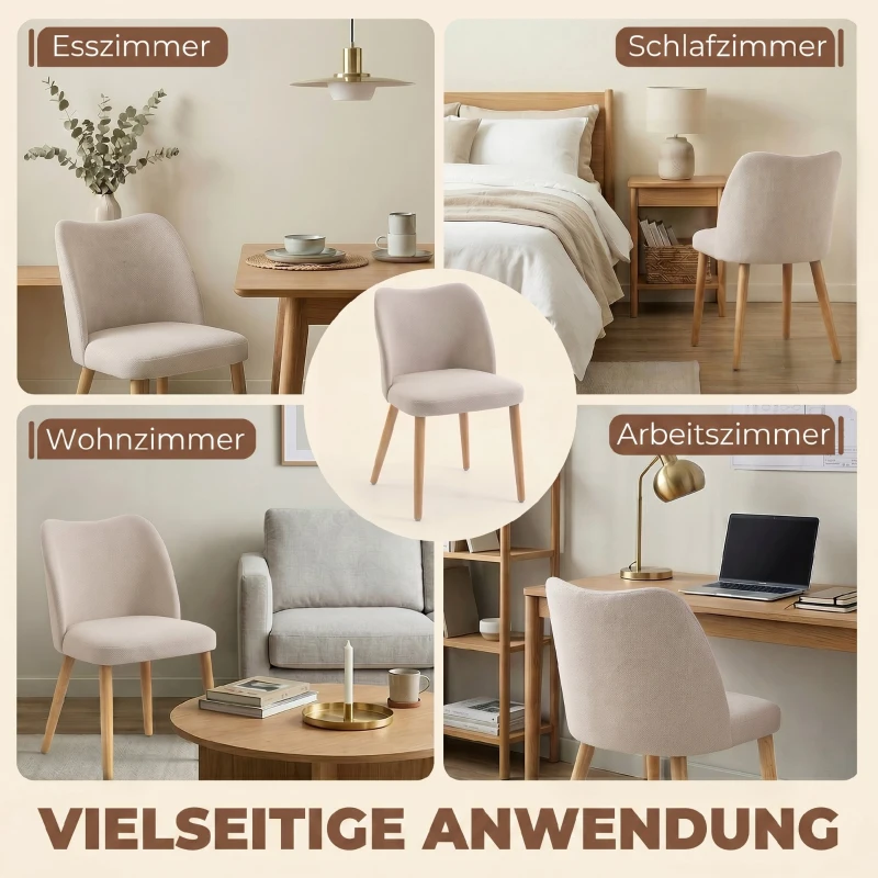 HOMCOM Esszimmerstühle 2er-Set, gepolsterte Küchenstühle mit Leinenoptik, für Esstisch, Wohnzimmer, Cremeweiß