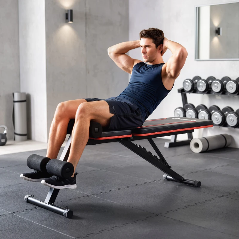 SPORTNOW Banco de Musculação Dobrável com Encosto Ajustável em 7 Níveis, Extensão de Pernas e Bandas, Preto