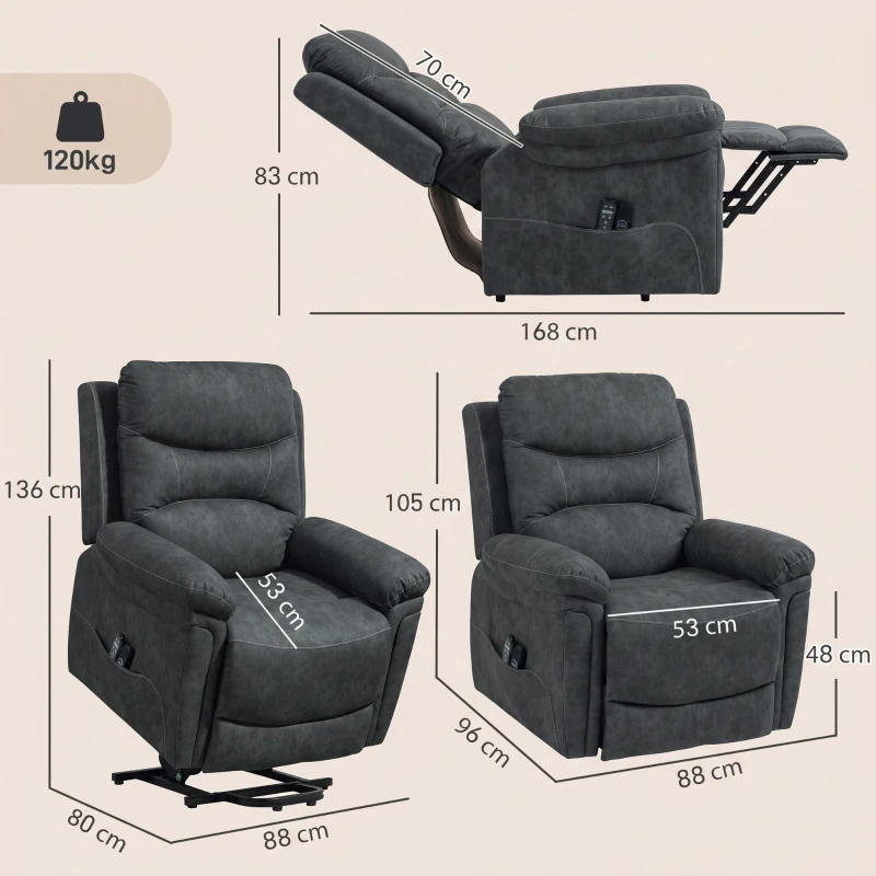HOMCOM Power Lift Recliner Chair with Vibration Massage, Heat, USB - Grey