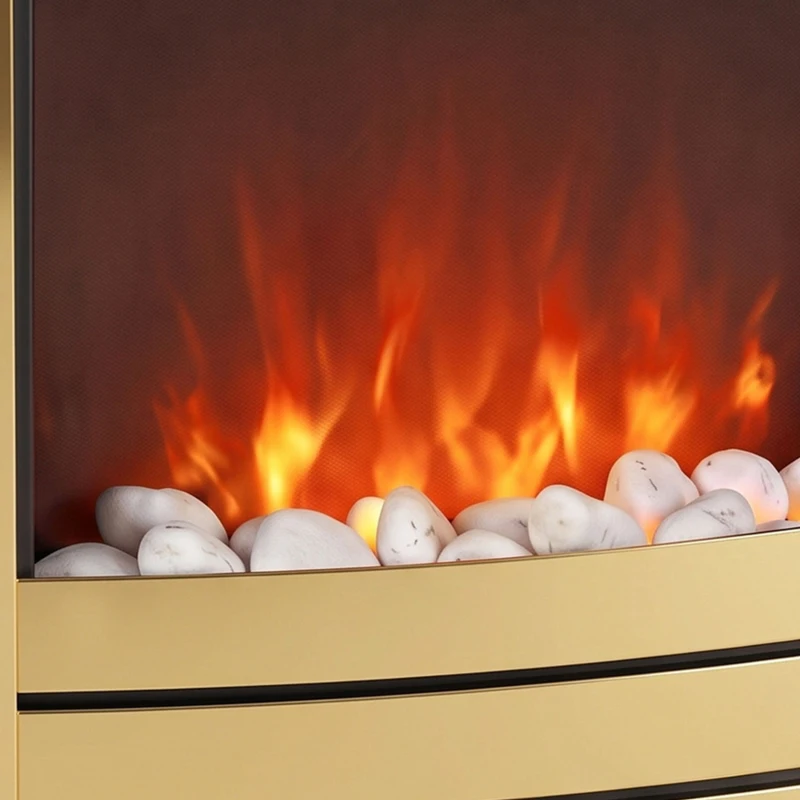 HOMCOM Electric Fireplace Stove Freestanding/Inset, 2000W, Electric Fire with LED Flame, Pebbles, Adjustable Thermostat, Gold