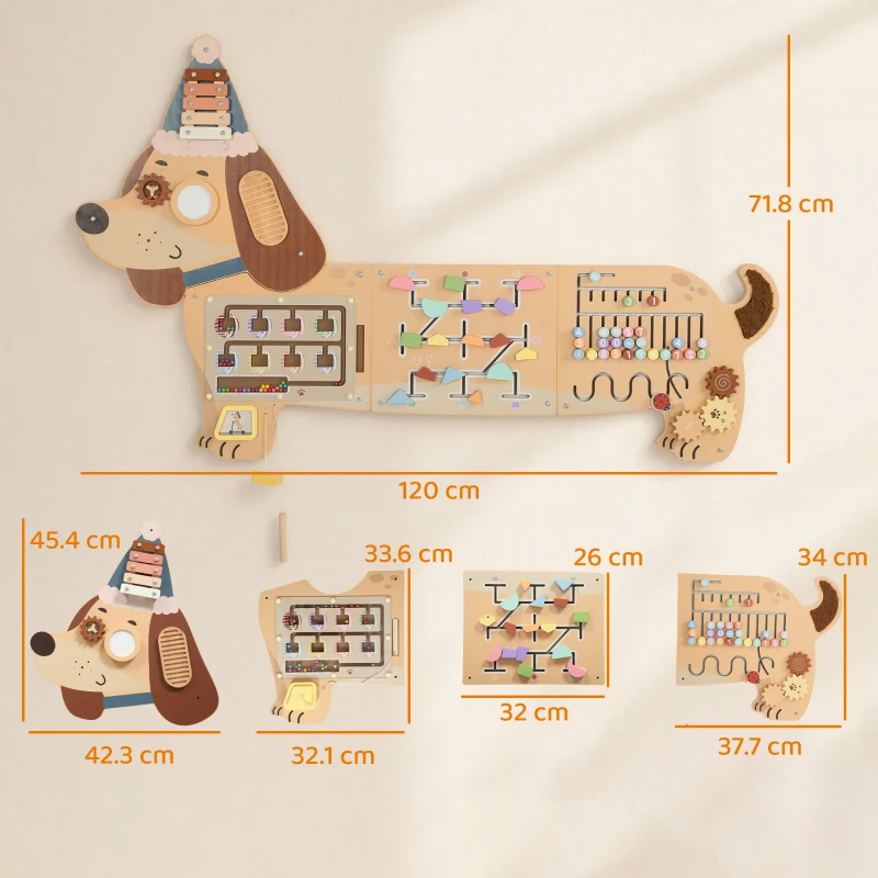 AIYAPLAY Montessori Inspired Busy Board, Wooden Dachshund Sensory Wall Panel for kids Touch, Feel & Learn, Classroom, Playroom