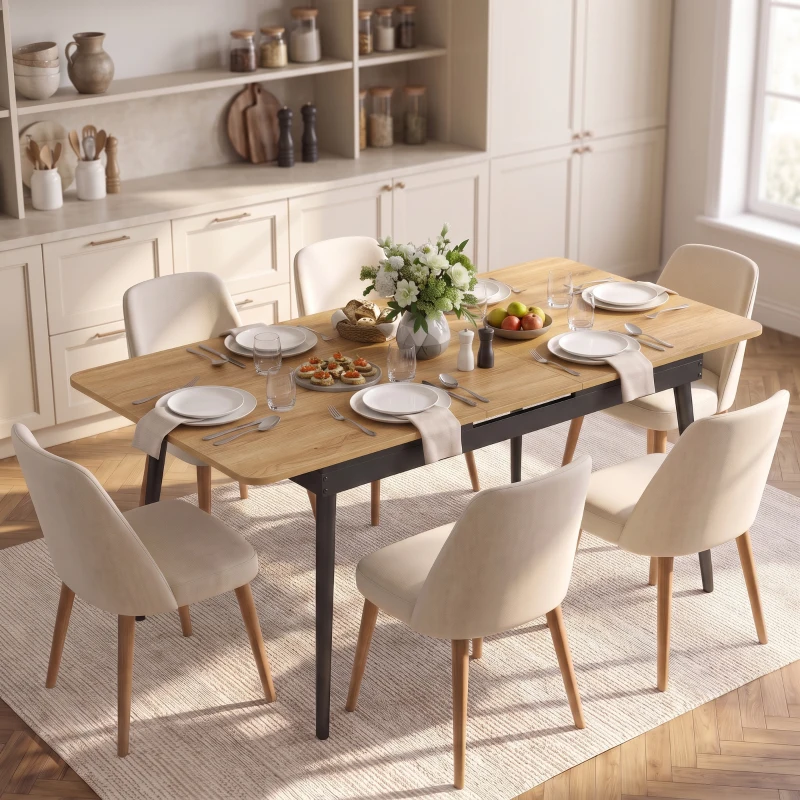 HOMCOM Masă extensibilă 130-160 cm, masă de bucătărie cu colţuri rotunjite, stejar
