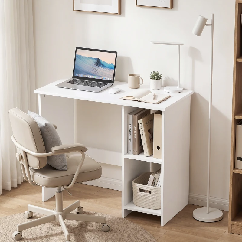 HOMCOM Scrivania per Computer con 2 Ripiani Aperti, 80 cm, Bianco
