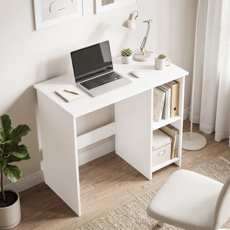 HOMCOM Scrivania per Computer con 2 Ripiani Aperti, 80 cm, Bianco