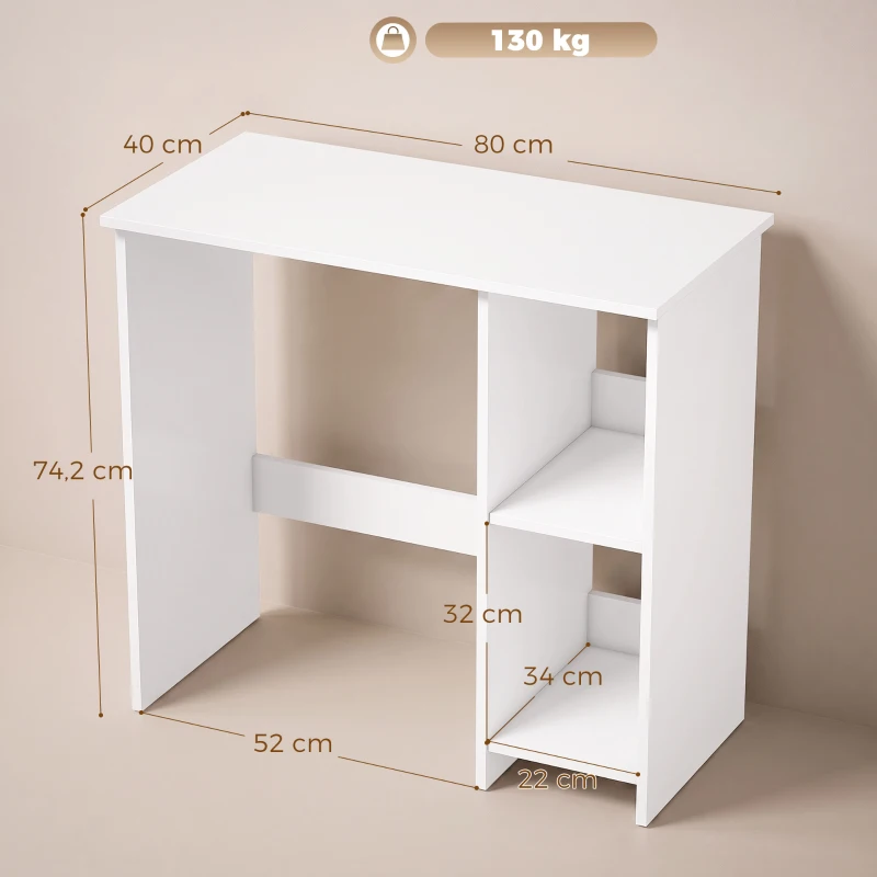 HOMCOM Scrivania per Computer con 2 Ripiani Aperti, 80 cm, Bianco