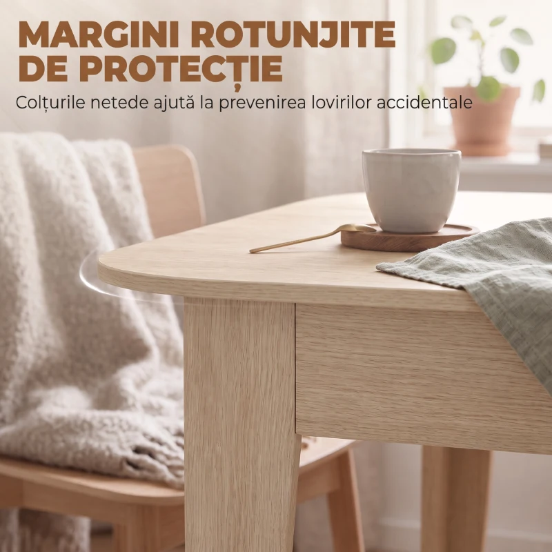 HOMCOM Masă living ovală pentru dining extensibilă, potrivită pentru 4 - 8 persoane, din PAL, 140-180 cm, stejar