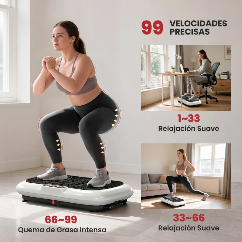HOMCOM Plataforma Vibratoria con 99 Niveles de Velocidad Pantalla LED Control Remoto 2 Bandas para Hacer Ejercicio en Casa