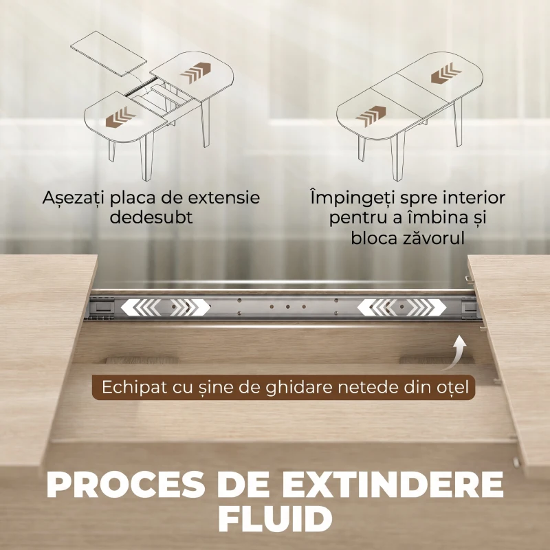 HOMCOM Masă living ovală pentru dining extensibilă, potrivită pentru 4 - 8 persoane, din PAL, 140-180 cm, stejar