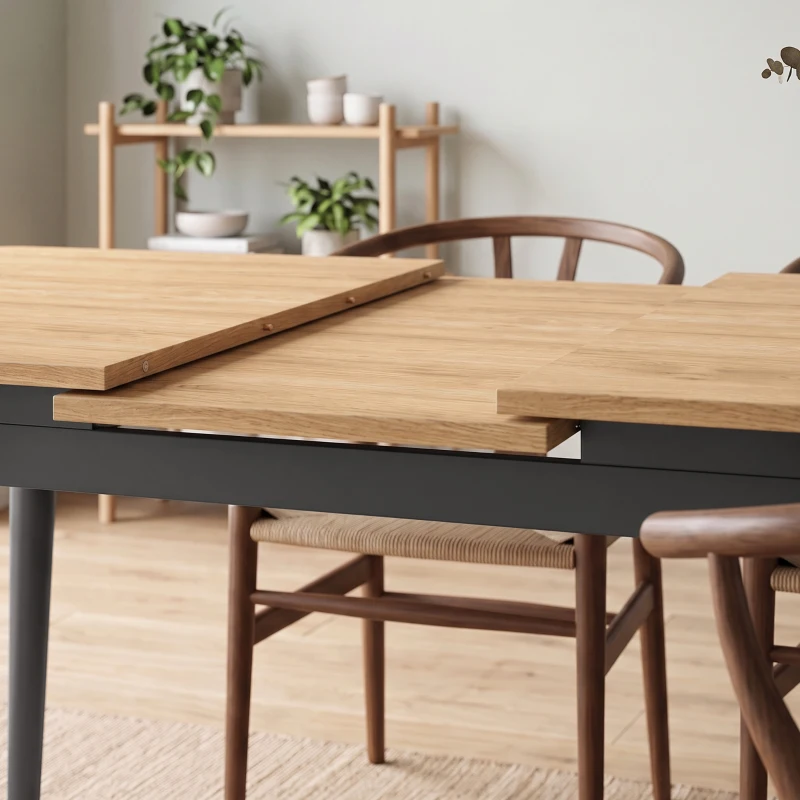 HOMCOM Uitschuifbare Eettafel 130-160 cm, Keukentafel met Afgeronde Hoeken, Eiken