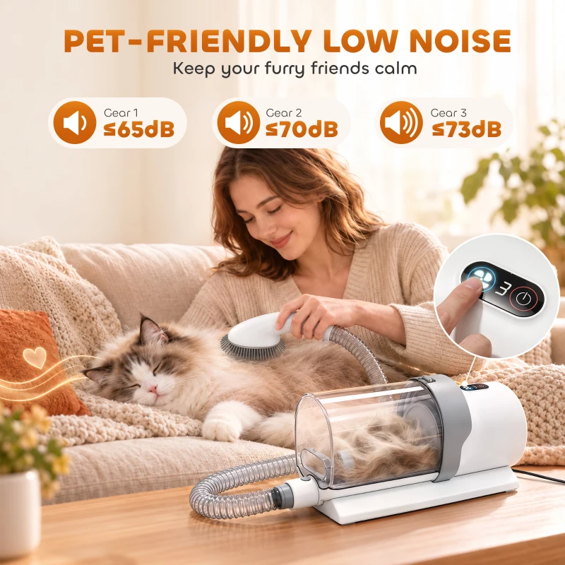 PawHut Dog Grooming Kit with 10Kpa Vacuum, 2.5L Dog Vacuum Groomer & Clipper, 5 in 1 Pet Grooming Kit, Low Noise 65dB